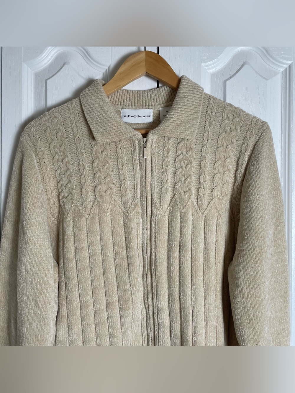 Alfred Dunner Cable Knit Zip Front Cardigan Sweater Womens XL Cream Classic Soft - Picture 2 of 10